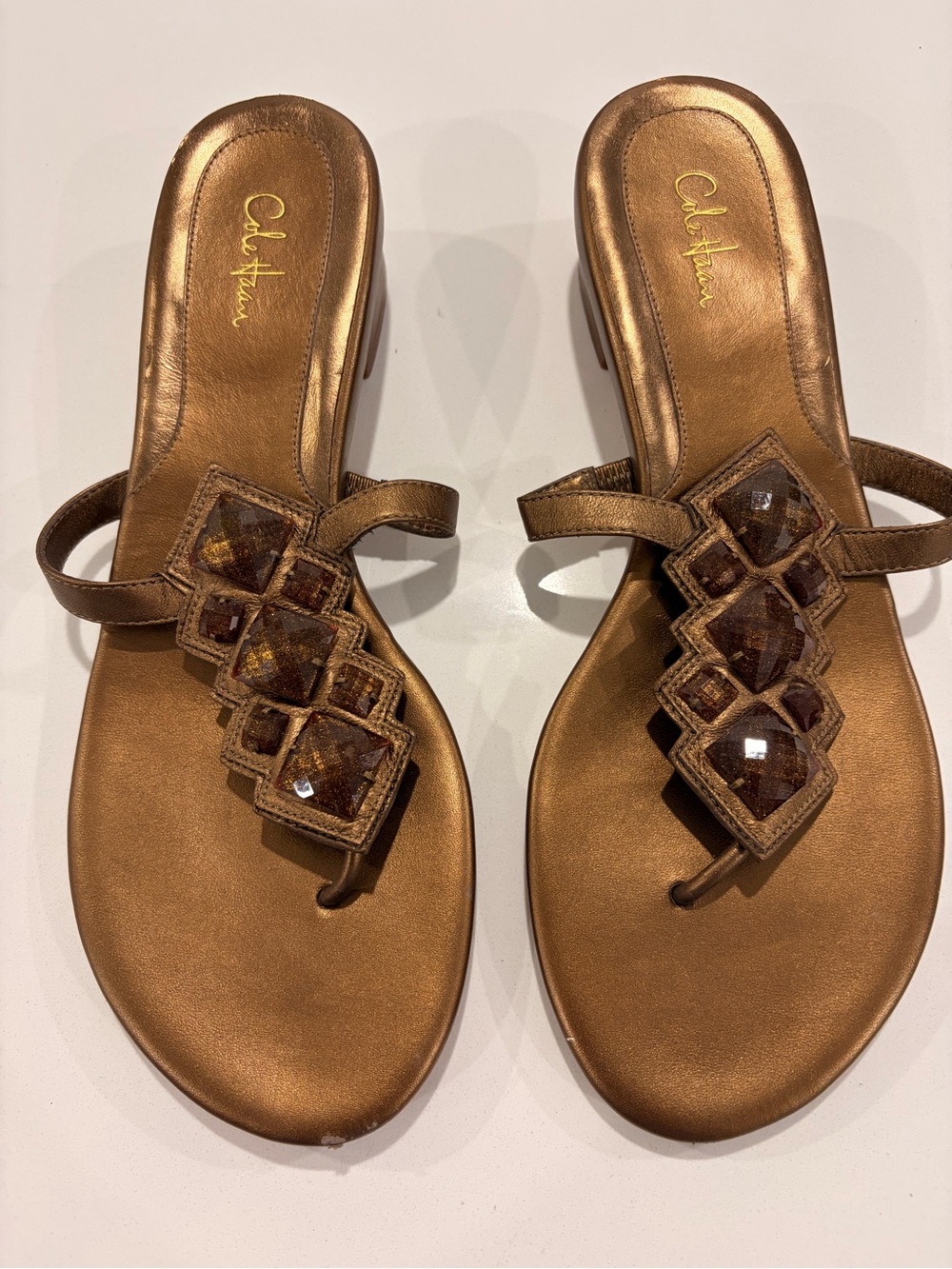 Cole Haan Metallic Bronze Jewel Thong Sandals
